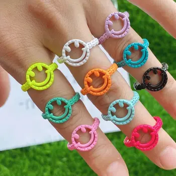 10Pcs coreano Moda Simples e Bonito Esmalte Sorriso Anéis para as Mulheres Neon Verão Declaração de Abrir Jóias Anéis