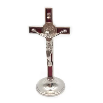12*3,2 CM de Metal Esmalte Vermelho Ícone de Jesus Cruz Cristã Católica Decoração da Igreja