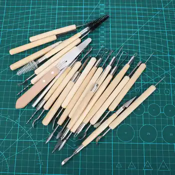 22Pcs/Set Ponta de Aço Inoxidável com Punho de Madeira de Escultura de Argila Kit de ferramentas de Escultura em Ferramenta de Modelagem de DIY Conjunto de ferramentas de mão