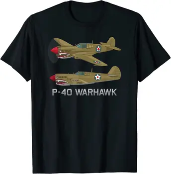 A segunda guerra mundial USAF P-40 Warhawk Lutador e Terra-Avião de ataque T-Shirt. Novo 100% Algodão Manga Curta-O-T-shirt com Decote Ocasionais de Mens Top