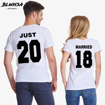 BLWHSA Casados Apenas 2018 Par T-shirt Mulheres Homens mais Recentes Valentim Presente de Impressão de Apenas um Casal de Verão Combinando Roupas