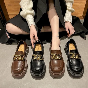 Pequenos sapatos de couro feminina primavera novo estilo inglês rasa boca plana sapatos para mulheres aluno retro pé única sapatos