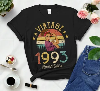 Vintage 1993 Limited Edition Classic Womens Camiseta Engraçada 29 de Presente de Aniversário Idéia Grandmom Mãe, Mulher Menina, Filha Camisa de algodão